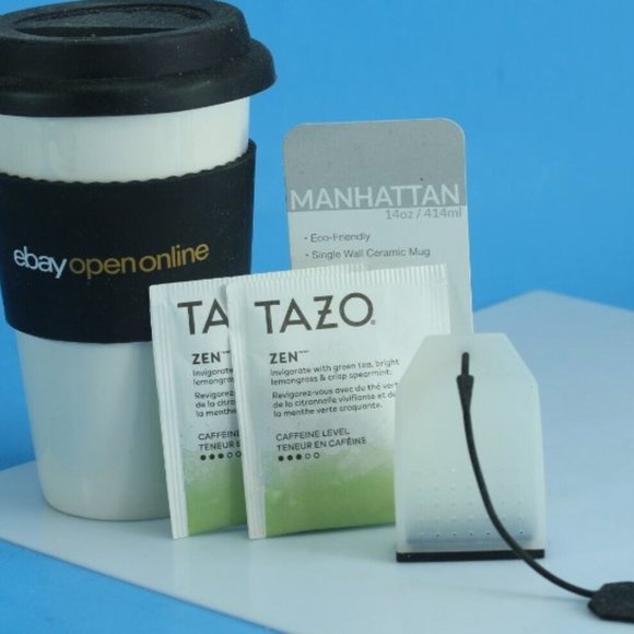 Coffee/Tea Cup W/black Lid And Tea Holder - Picture 3 of 8